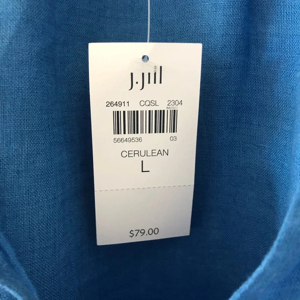 NWT J. Jill Relaxed Linen Peasant Top Cerulean Blue Size L Lagenlook - Picture 4 of 9
